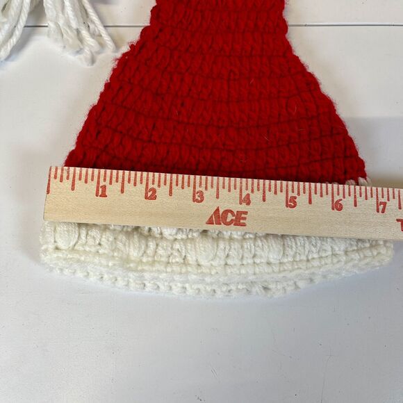 Santa Christmas Hat Hand Knit Red W/White Tassel Pompom Newborn-3 Mo. Photo Wear - Picture 3 of 4